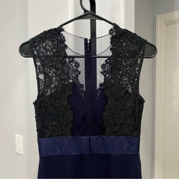 Theia Sheath Gown Maxi Blue Lace Ribbon Waistline Evening Formal Size 2 Wedding - Picture 5 of 9